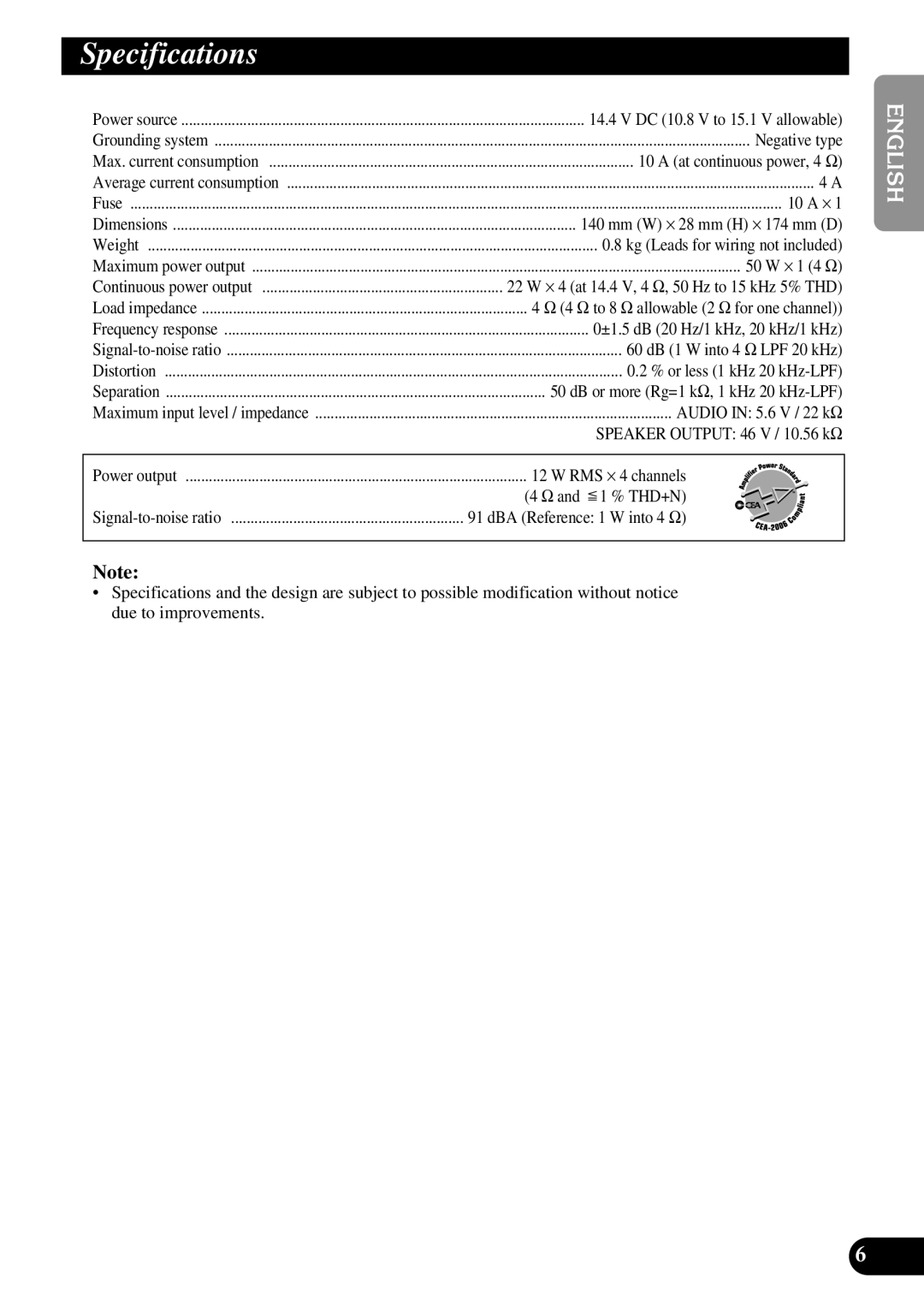 Pioneer ND-G500 owner manual Specifications 