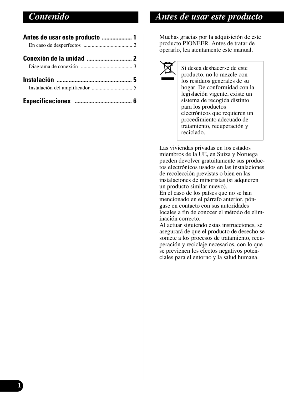 Pioneer ND-G500 owner manual Contenido, Antes de usar este producto 
