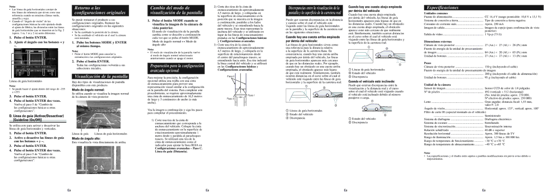 Pioneer NDBC20PA owner manual Retorno a las configuraciones originales, Visualización de la pantalla, Especificaciones 