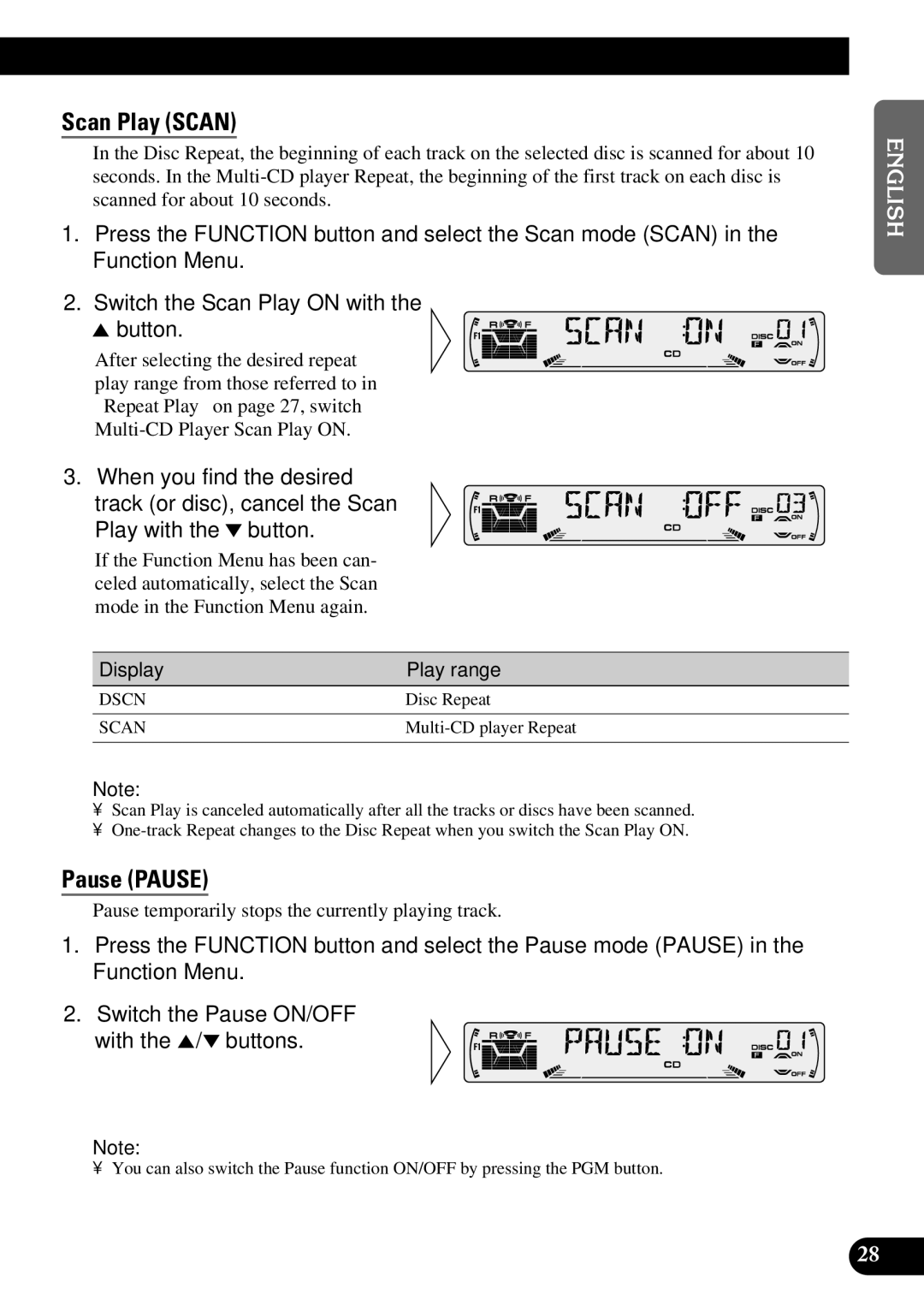 Pioneer P3370XM operation manual Scan Play Scan, Dscn 