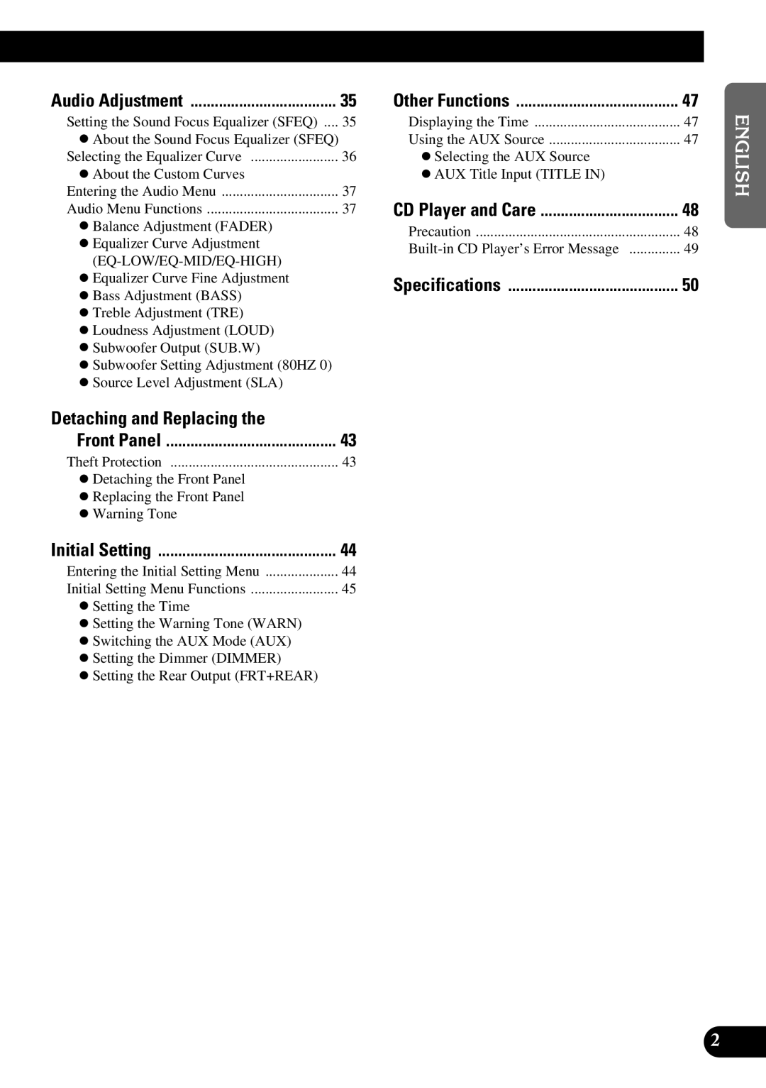 Pioneer P3370XM operation manual Detaching and Replacing, Audio Adjustment 