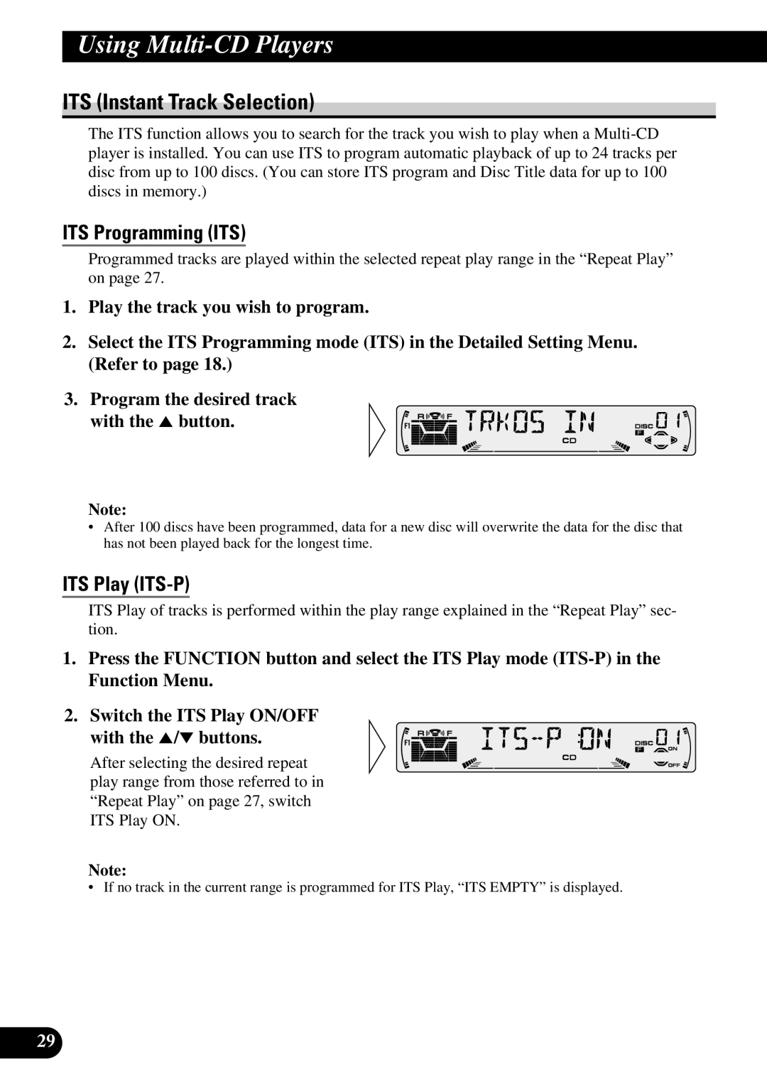 Pioneer P3370XM operation manual ITS Instant Track Selection, ITS Programming ITS, ITS Play ITS-P 