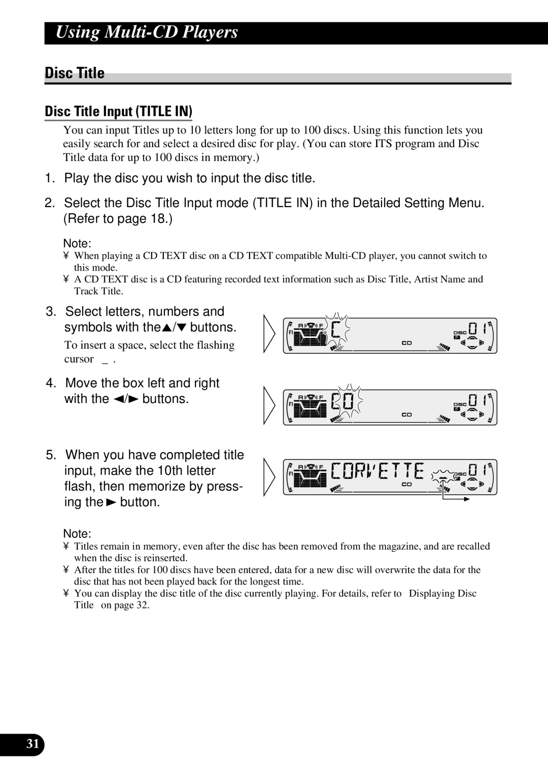 Pioneer P3370XM operation manual Disc Title, Select letters, numbers Symbols with the 5/∞ buttons 