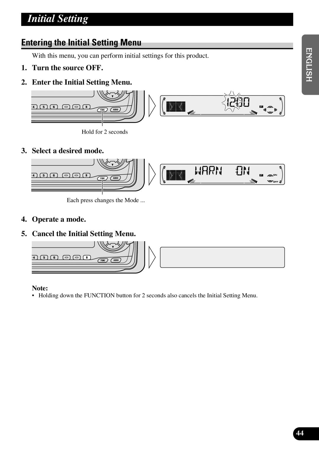 Pioneer P3370XM operation manual Entering the Initial Setting Menu, Turn the source OFF Enter the Initial Setting Menu 