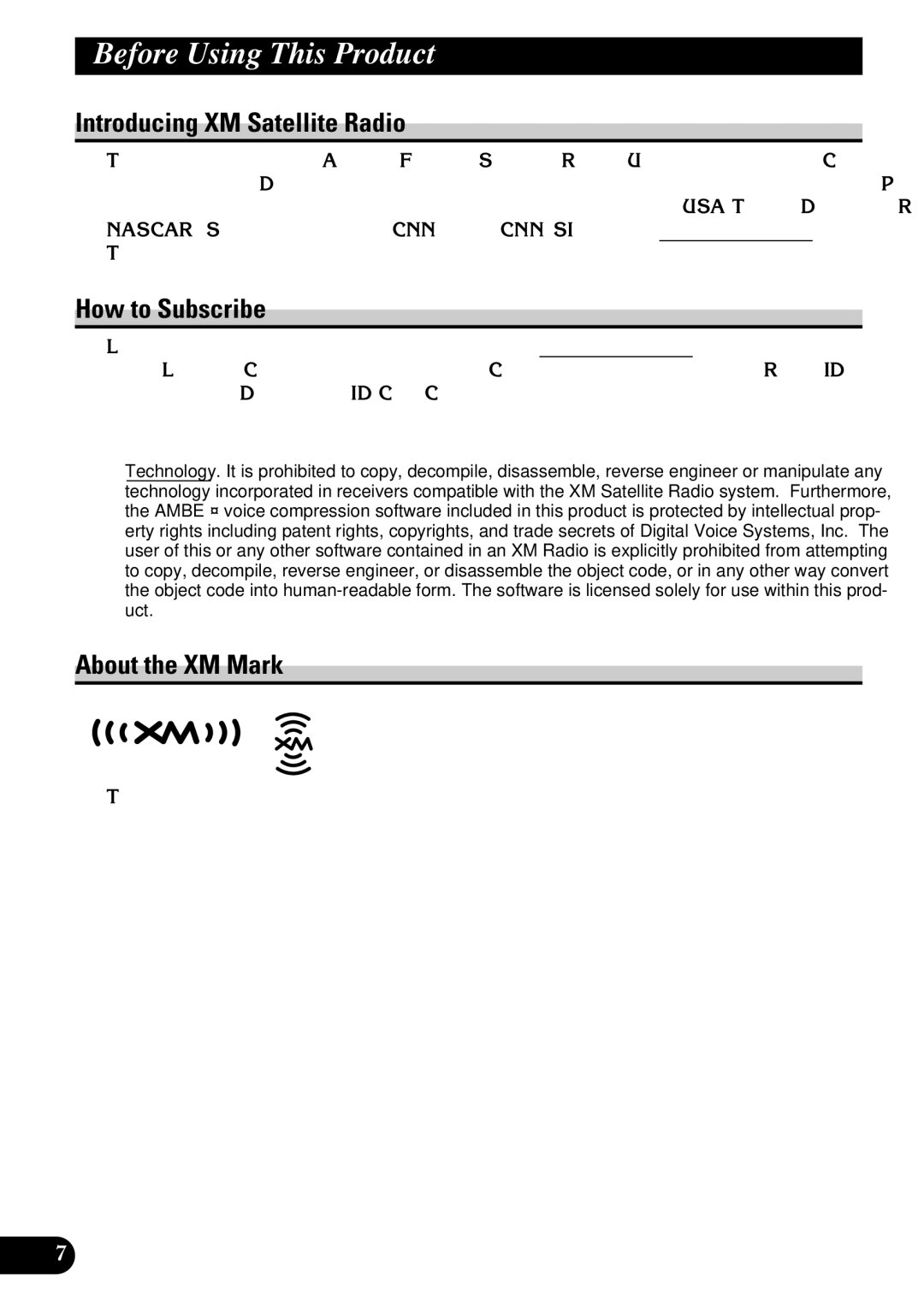 Pioneer P3370XM operation manual Introducing XM Satellite Radio How to Subscribe, About the XM Mark 