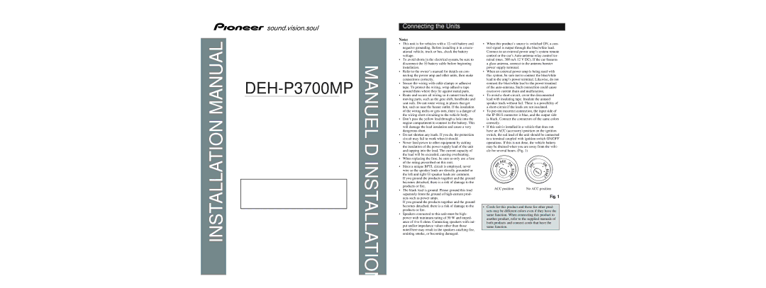 Pioneer P3700MP operation manual Installation Manual 