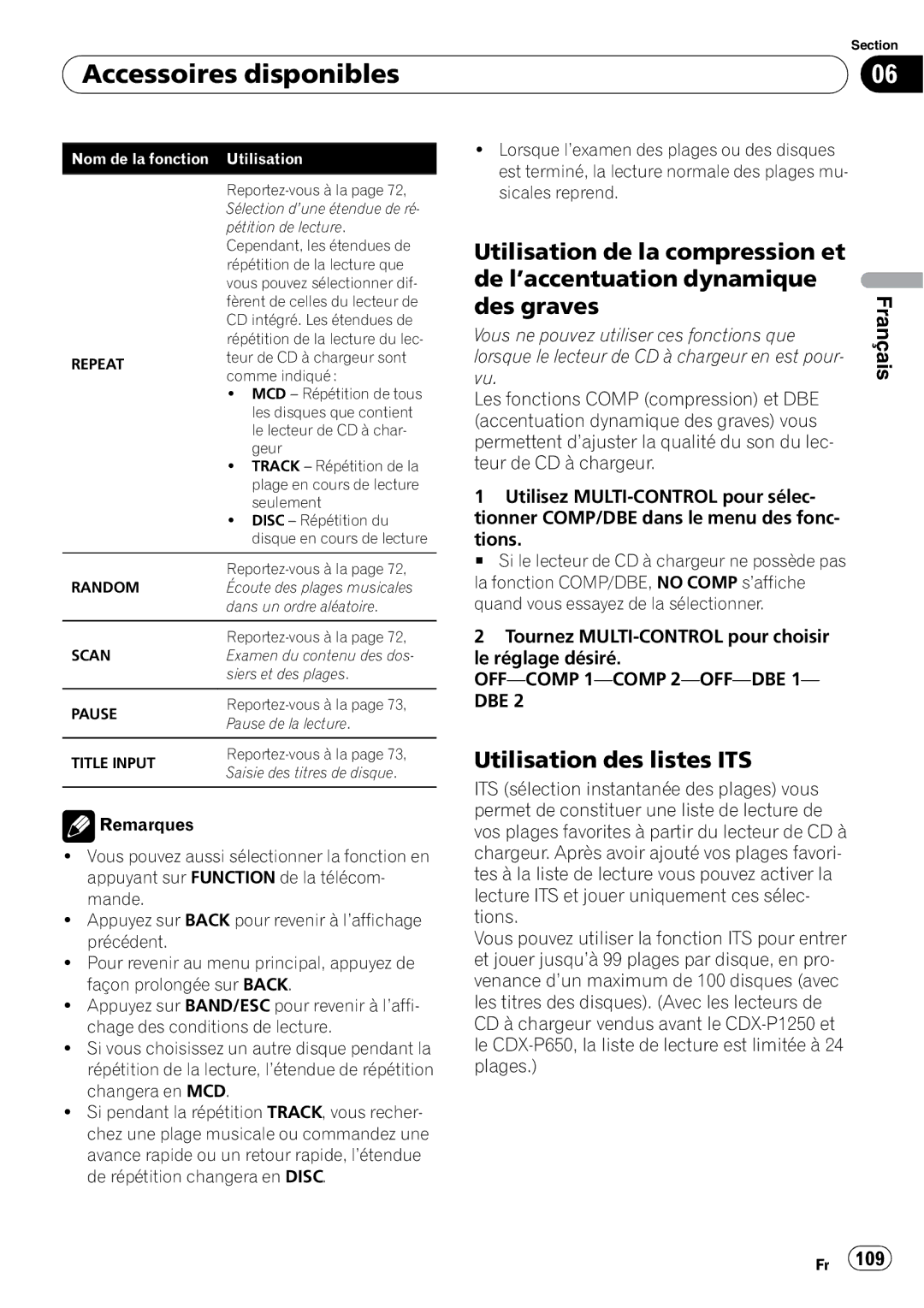 Pioneer P4000UB operation manual Utilisation des listes ITS, OFF-COMP 1-COMP 2-OFF-DBE, Dbe 