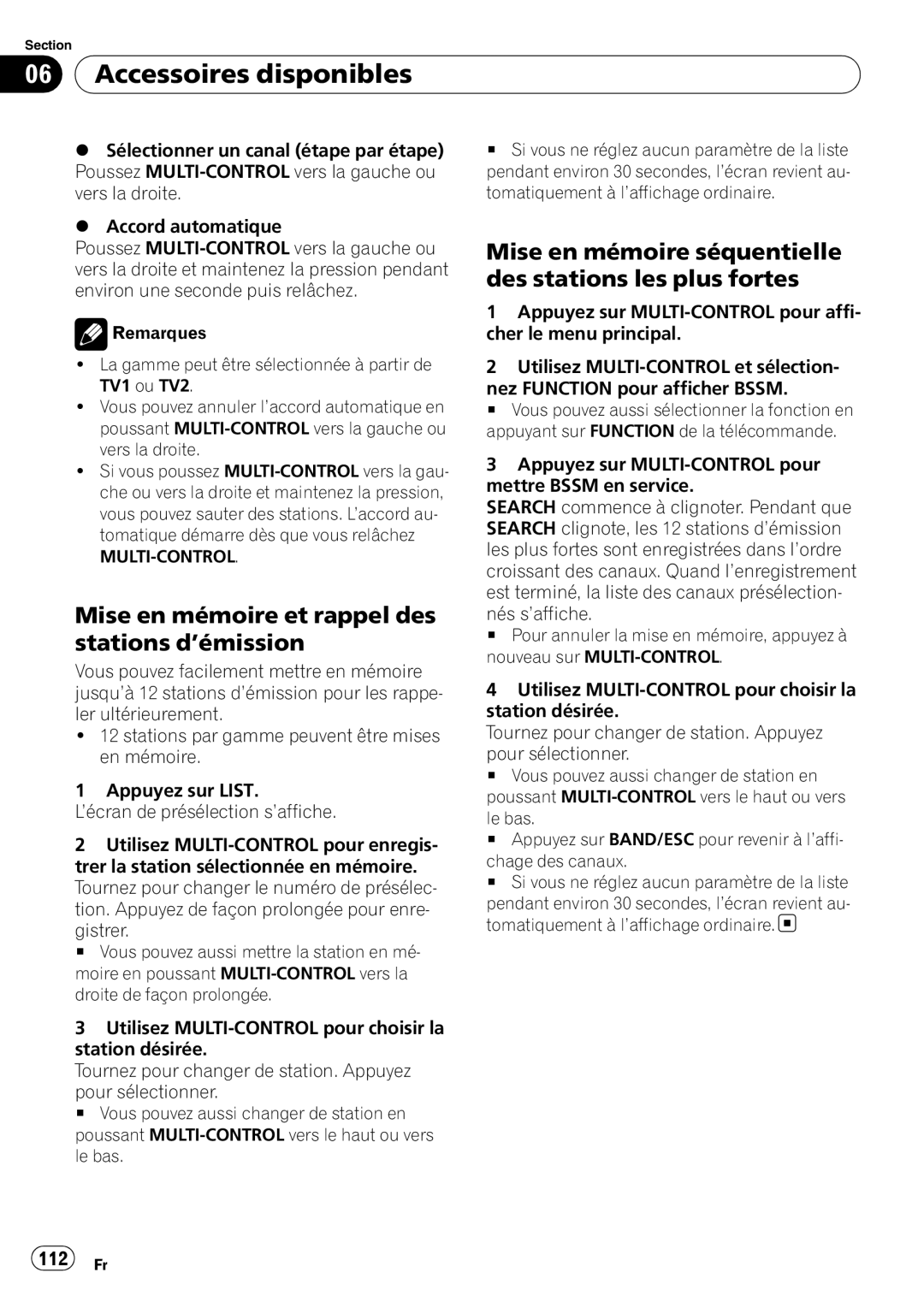 Pioneer P4000UB operation manual Mise en mémoire séquentielle des stations les plus fortes, 112 Fr 