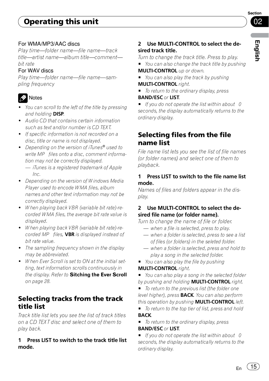 Pioneer P4000UB operation manual Selecting tracks from the track title list, Selecting files from the file name list 