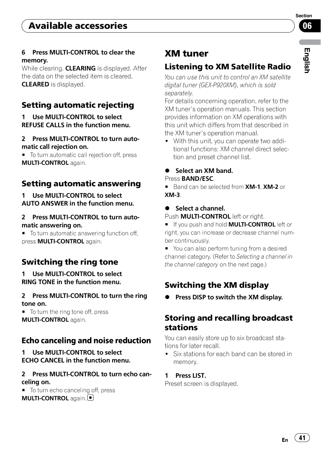 Pioneer P4000UB operation manual XM tuner 