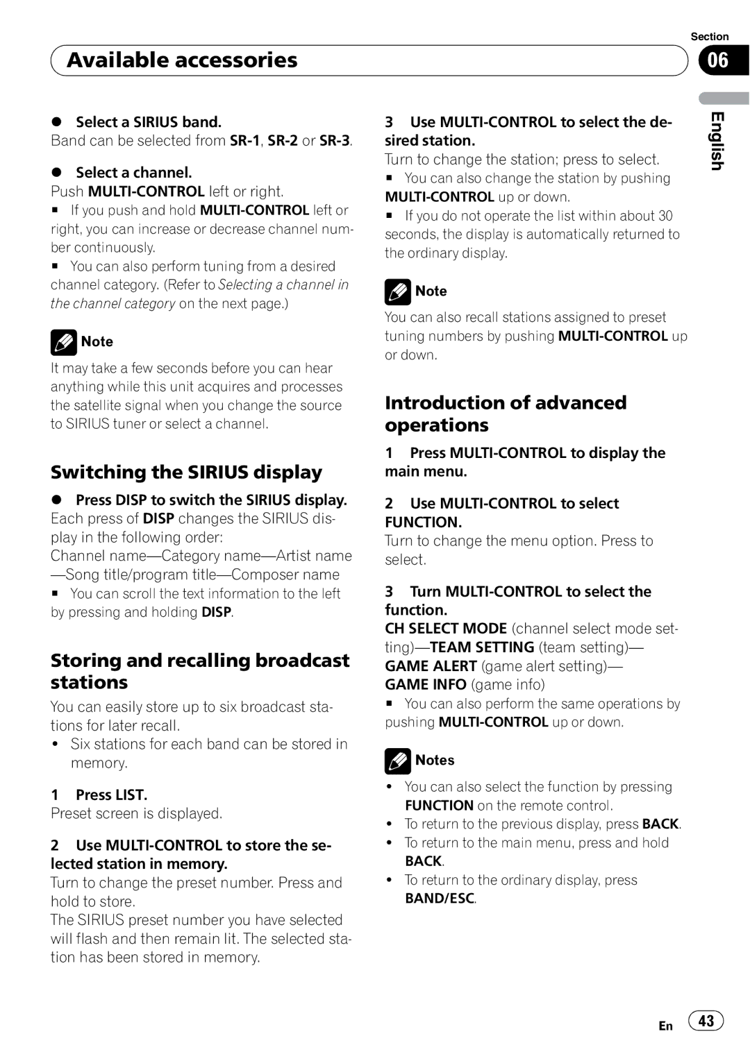 Pioneer P4000UB operation manual Switching the Sirius display, Introduction of advanced operations 