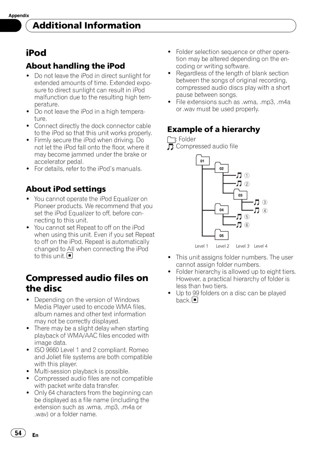 Pioneer P4000UB operation manual Additional Information IPod, Compressed audio files on the disc, About handling the iPod 