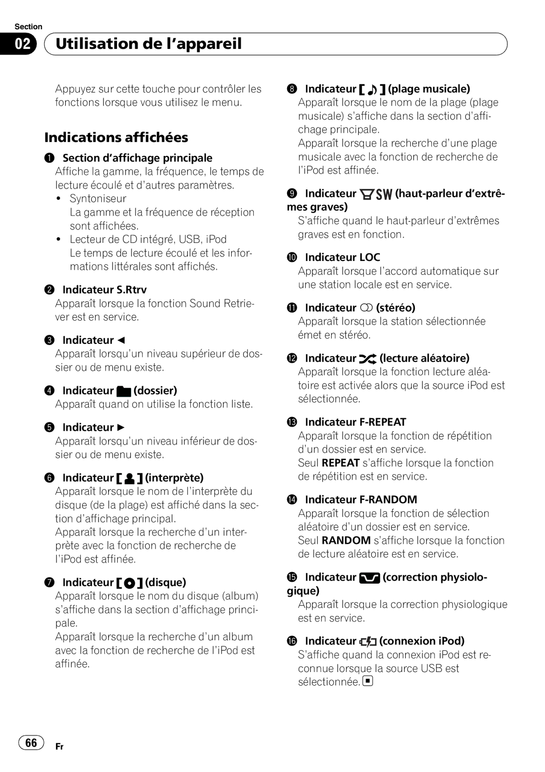 Pioneer P4000UB operation manual Indications affichées 