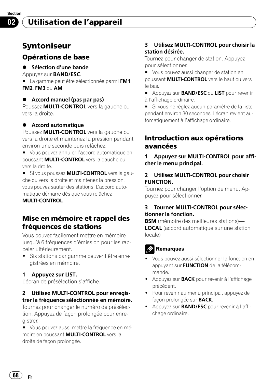 Pioneer P4000UB operation manual Utilisation de l’appareil Syntoniseur 