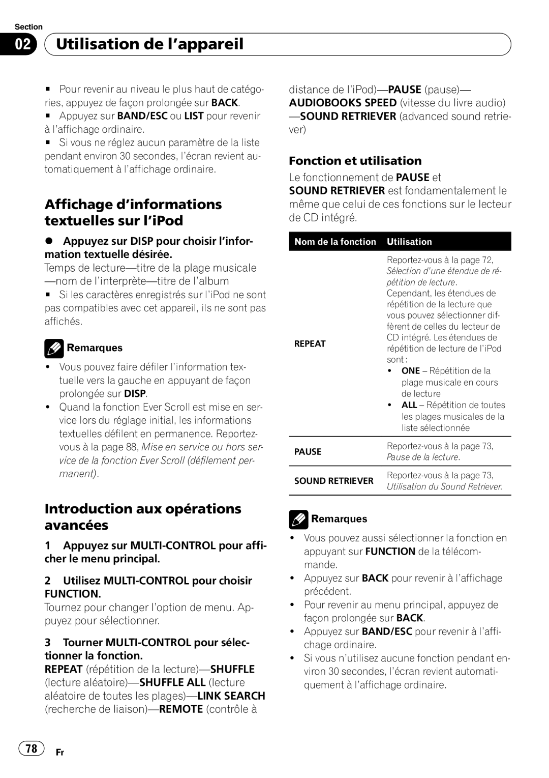 Pioneer P4000UB operation manual Affichage d’informations textuelles sur l’iPod, Prolongée sur Disp 