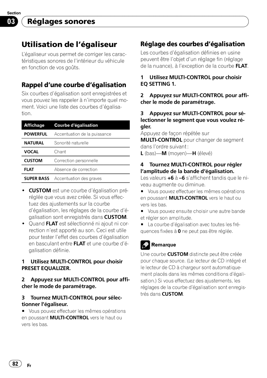 Pioneer P4000UB operation manual 03 Réglages sonores Utilisation de l’égaliseur, Réglage des courbes d’égalisation 