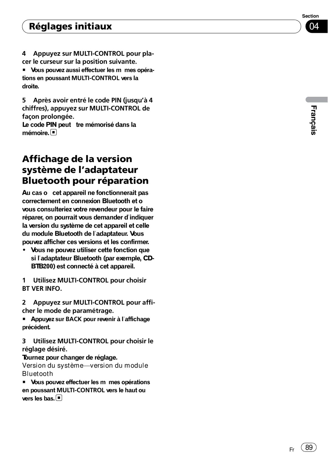 Pioneer P4000UB operation manual BT VER Info 