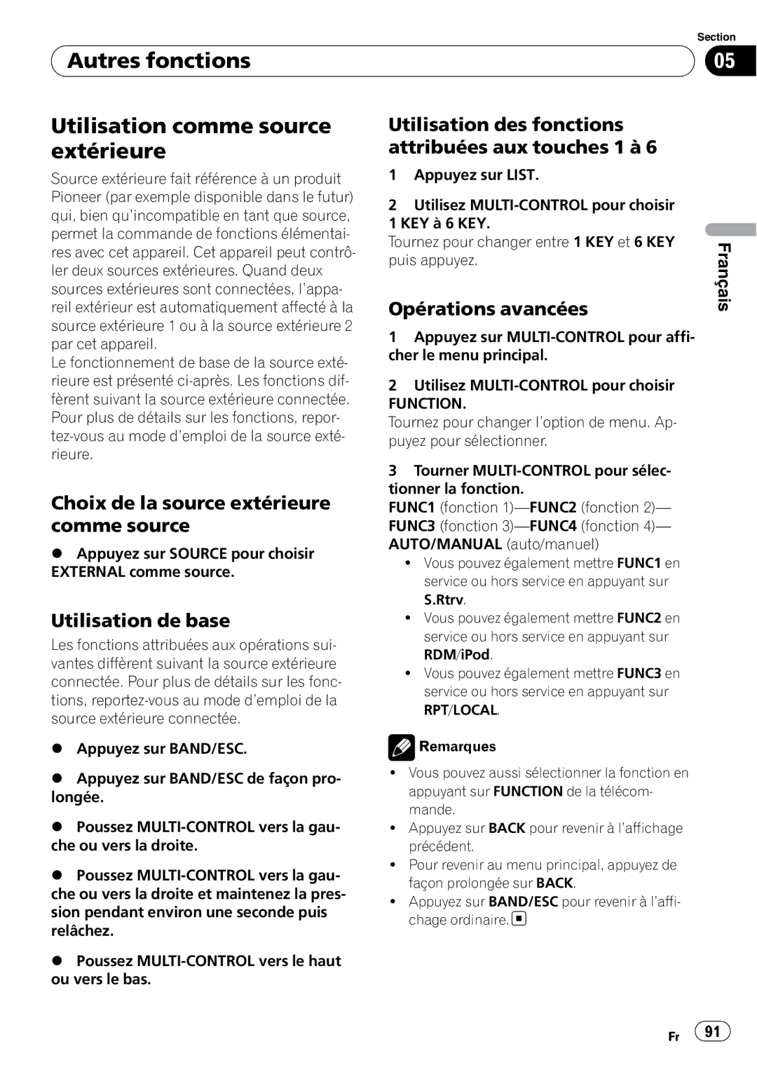 Pioneer P4000UB Autres fonctions Utilisation comme source extérieure, Choix de la source extérieure comme source 