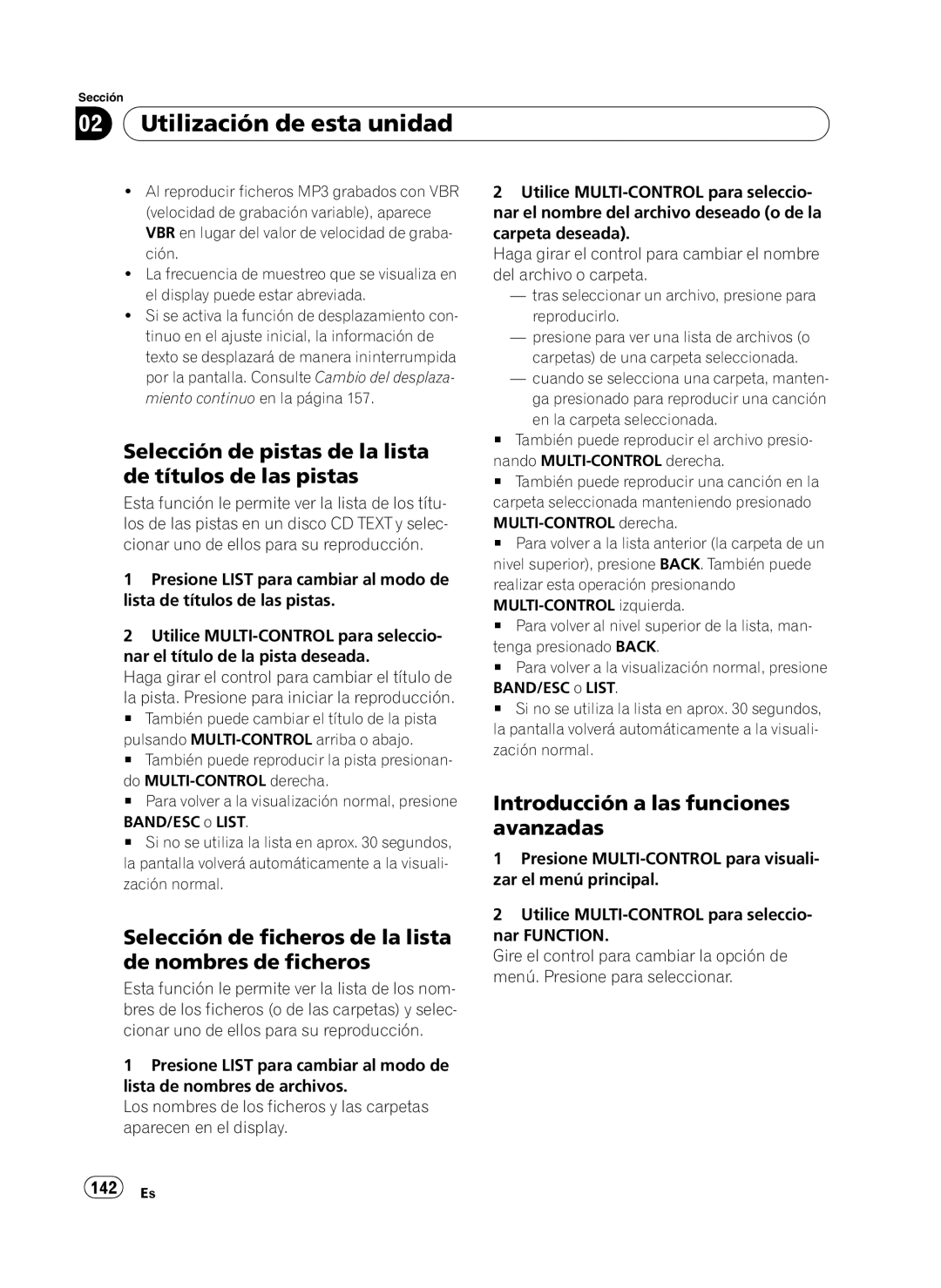 Pioneer P4100UB operation manual Selección de pistas de la lista de títulos de las pistas, 142 Es 