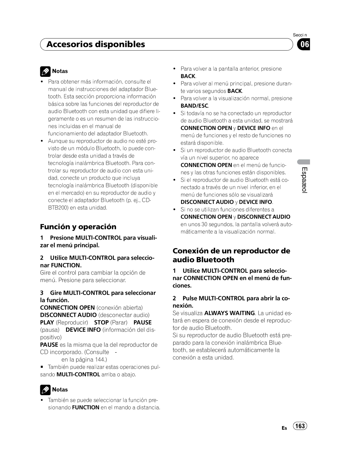 Pioneer P4100UB operation manual Conexión de un reproductor de audio Bluetooth 