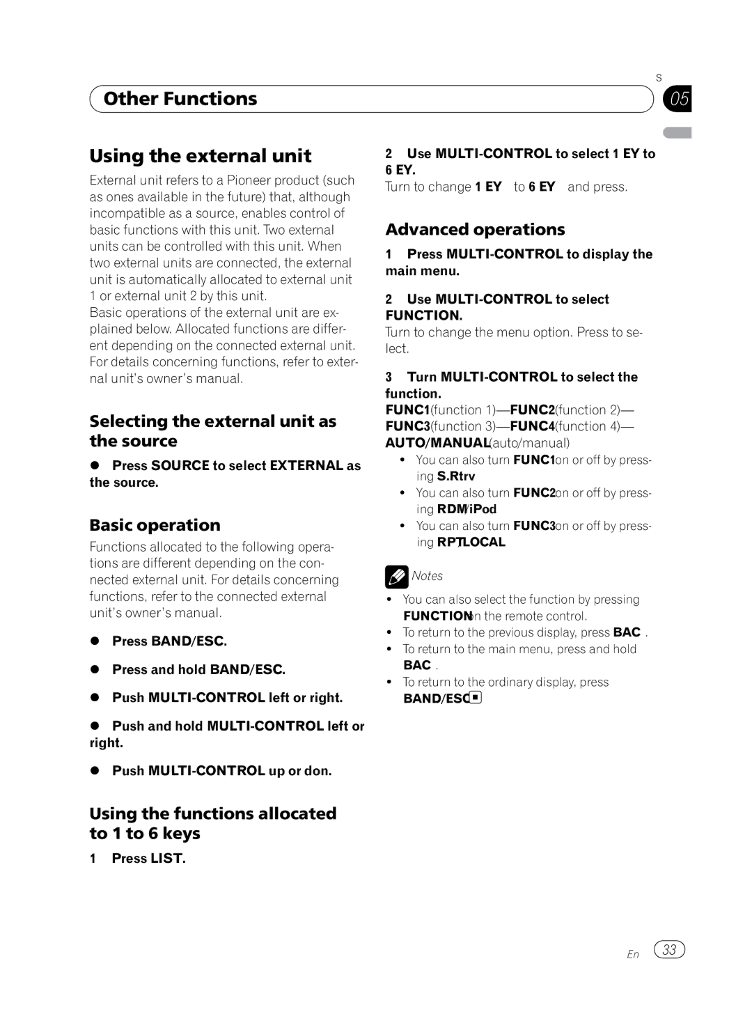 Pioneer P4100UB operation manual Other Functions, Using the external unit 