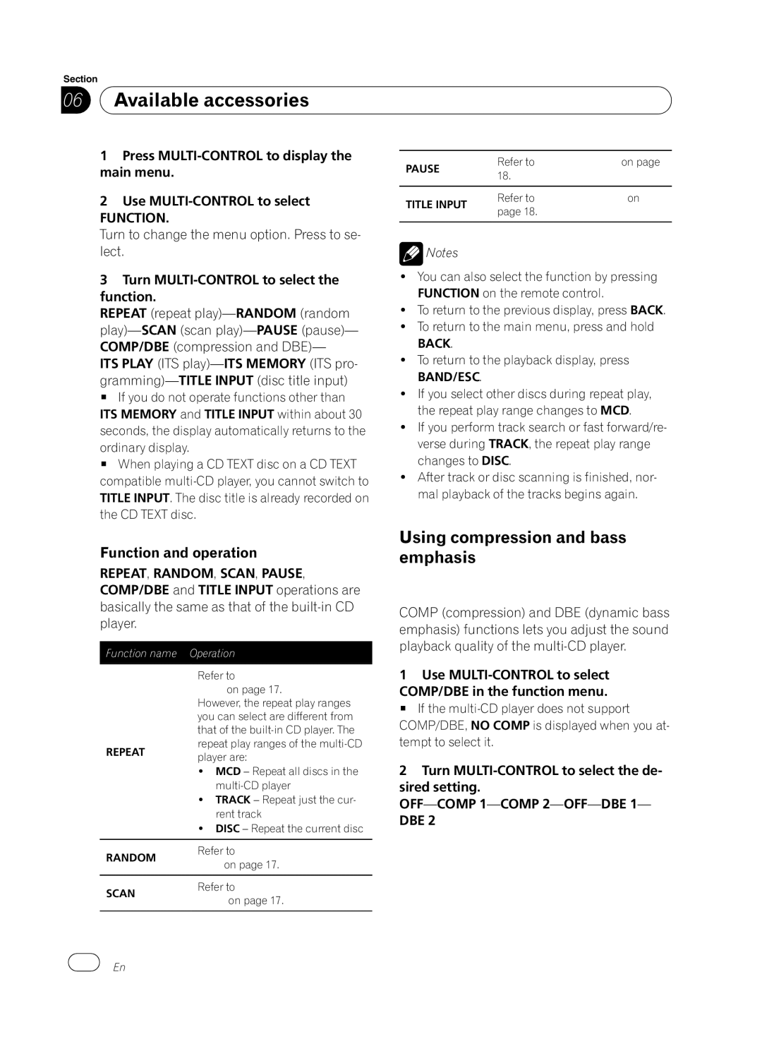 Pioneer P4100UB operation manual Using compression and bass emphasis, OFF-COMP 1-COMP 2-OFF-DBE 1- DBE 