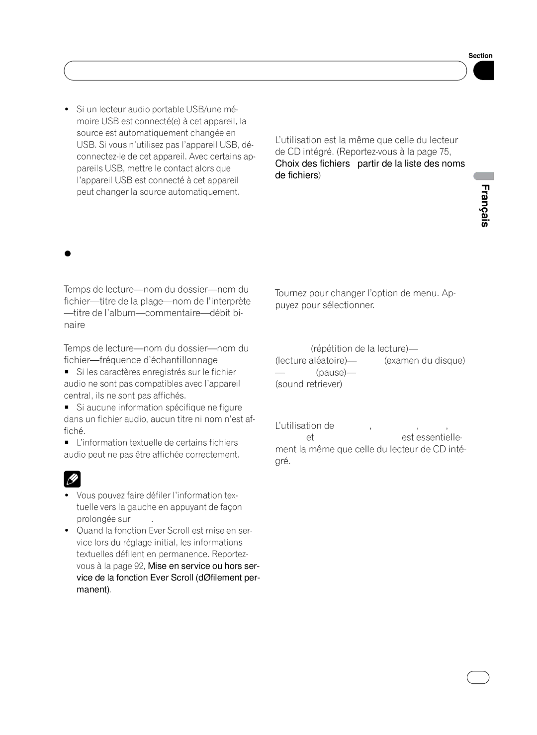 Pioneer P4100UB operation manual Affichage des informations textuelles d’un fichier audio, Fonction et utilisation, Fiché 