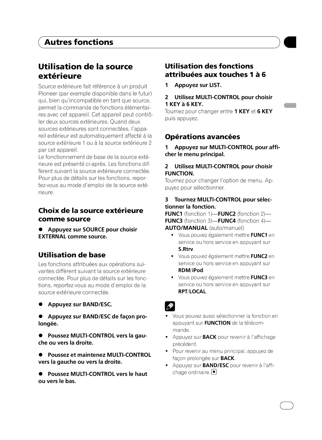 Pioneer P4100UB operation manual Autres fonctions, Utilisation de la source extérieure 