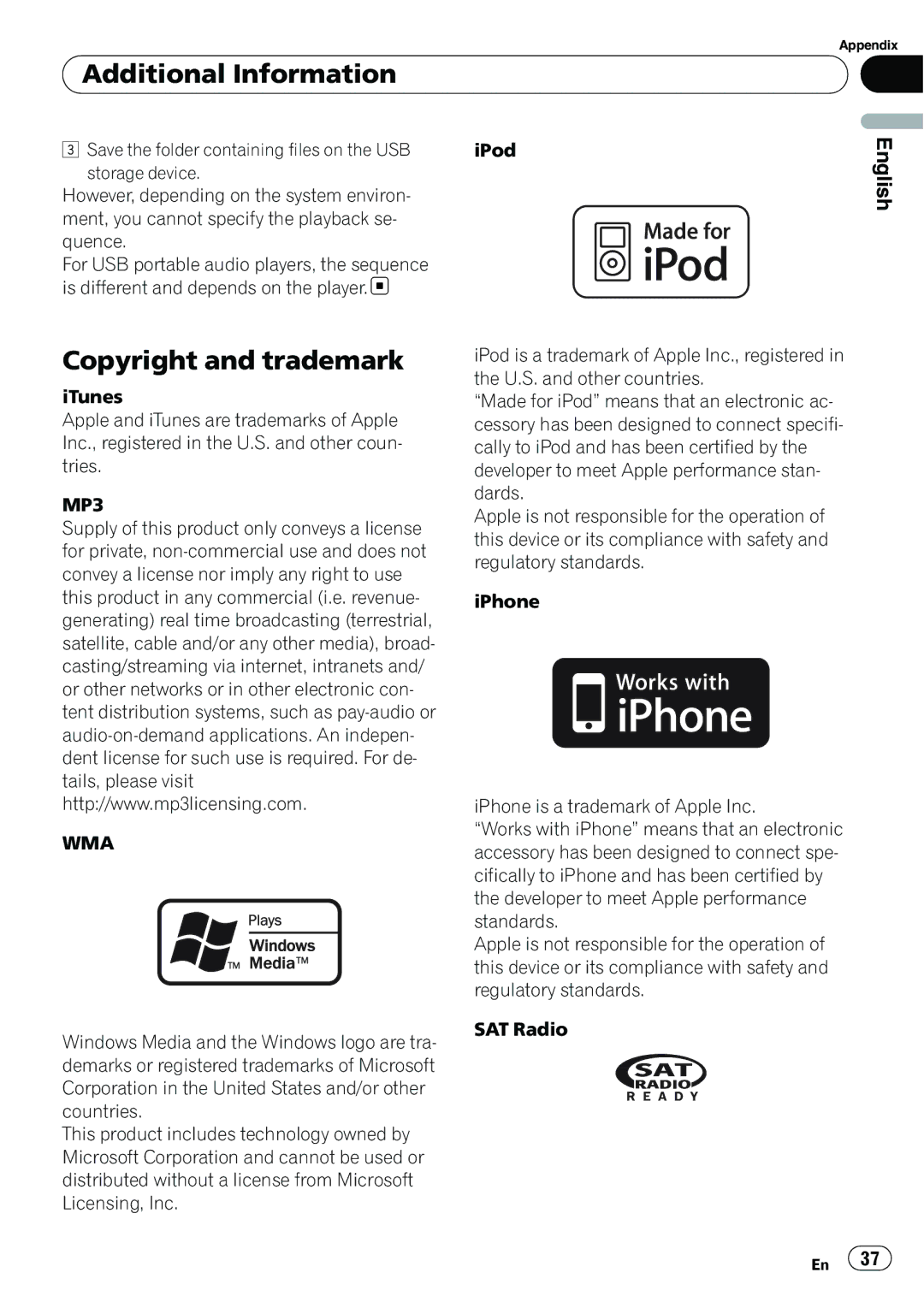 Pioneer P4200UB operation manual Copyright and trademark, MP3 WMA 