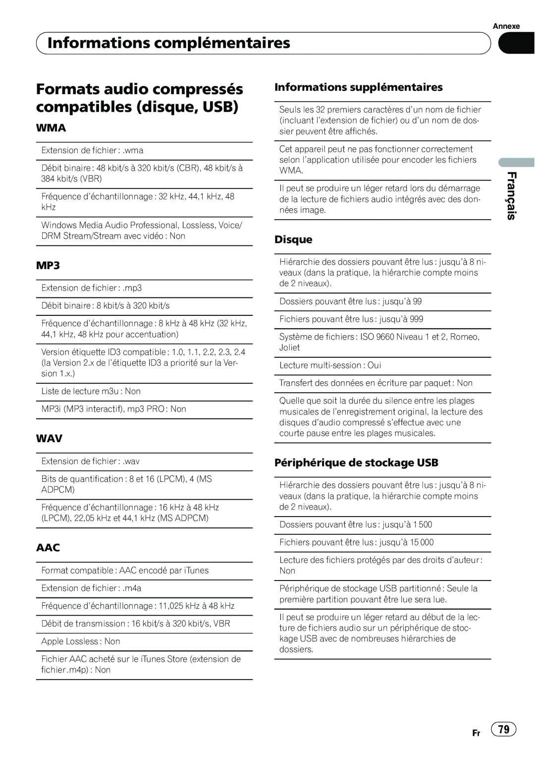 Pioneer P4200UB operation manual Informations supplémentaires, Disque 