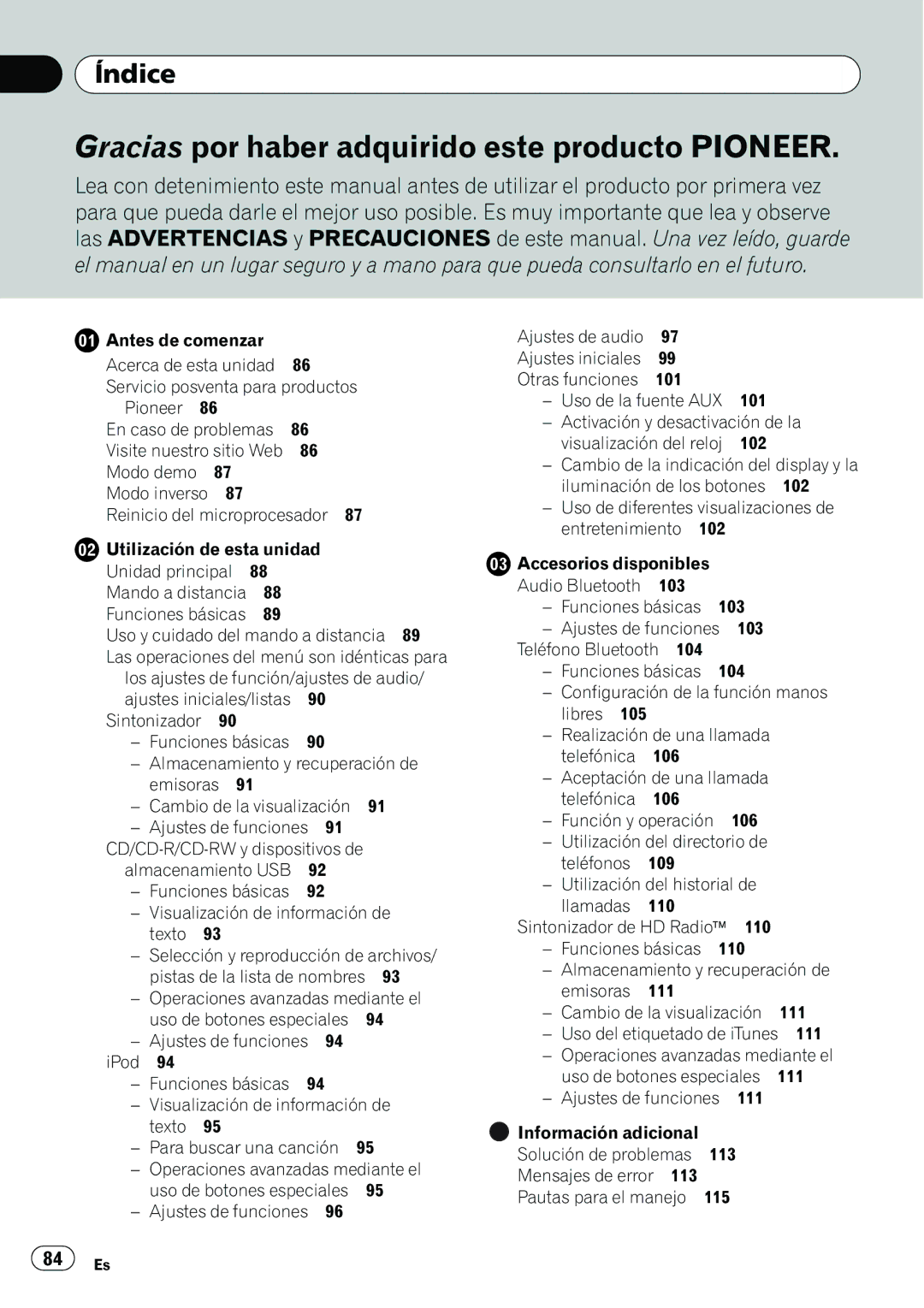 Pioneer P4200UB operation manual Índice 