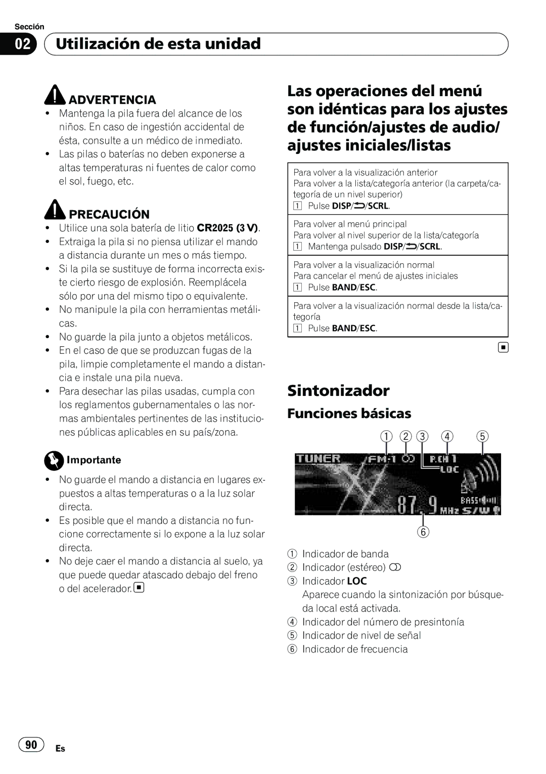 Pioneer P4200UB Utilización de esta unidad, Las operaciones del menú, Son idénticas para los ajustes, Sintonizador 