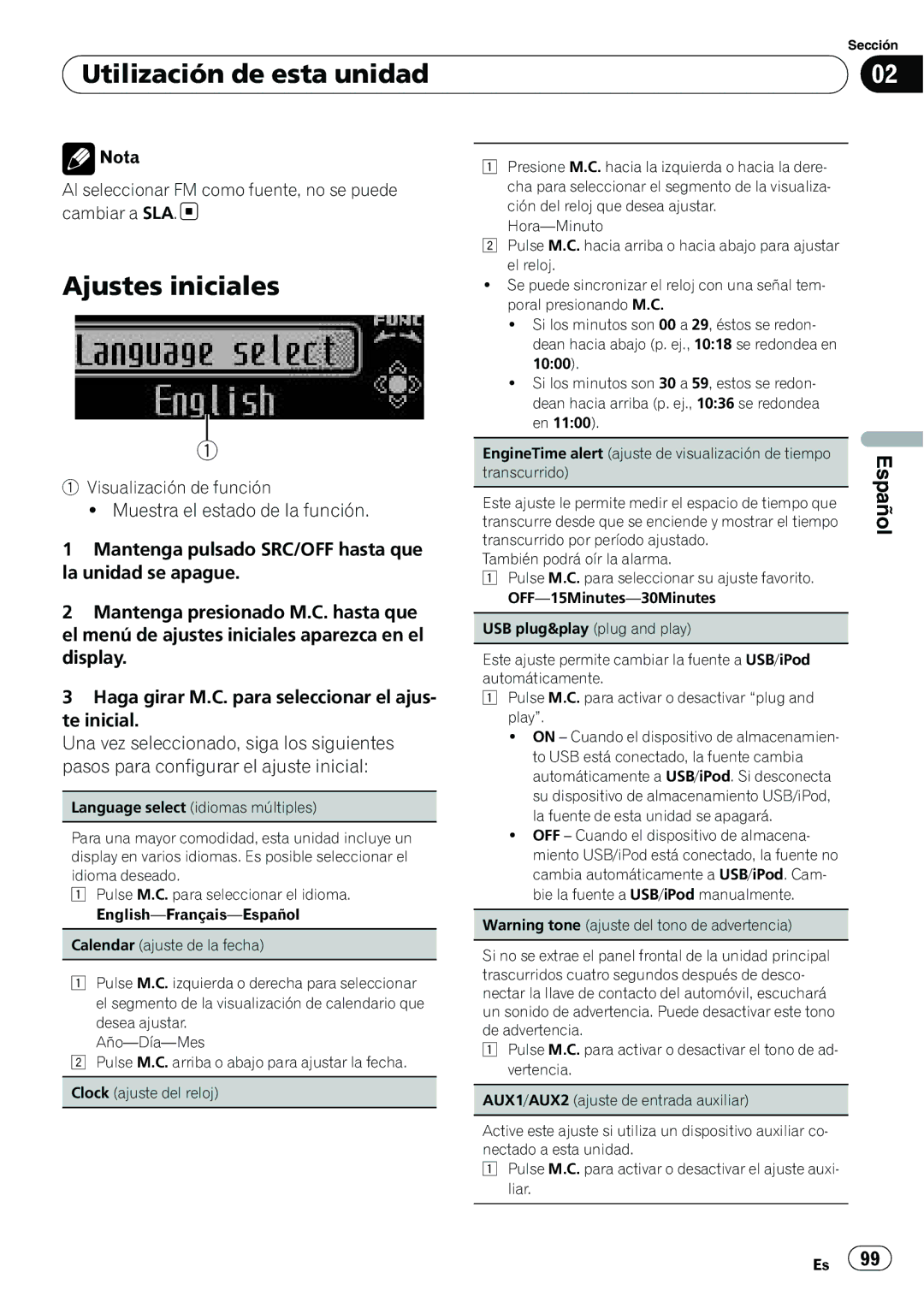 Pioneer P4200UB operation manual Ajustes iniciales, Transcurrido 