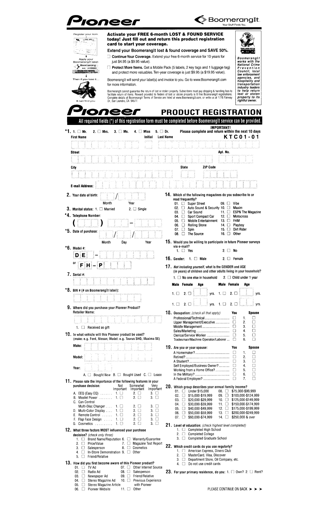 Pioneer P4500MP operation manual 