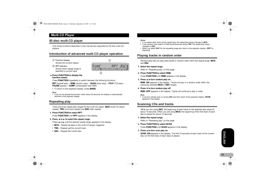 Pioneer P4800MP Disc multi-CD player, Introduction of advanced multi-CD player operation, Scanning CDs and tracks 