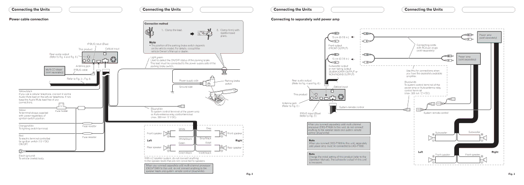 Pioneer P5000MP installation manual Power cable connection, Connecting to separately sold power amp 