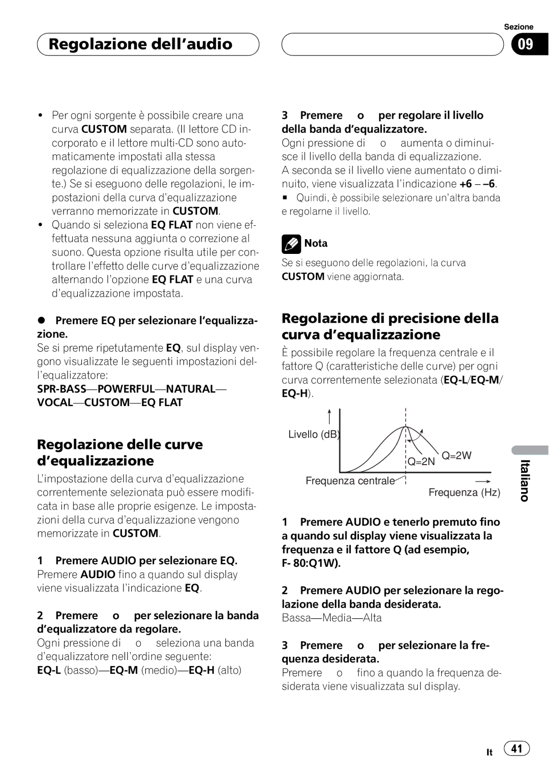 Pioneer P5800MP operation manual Livello dB =2N =2W Frequenza centrale Frequenza Hz 