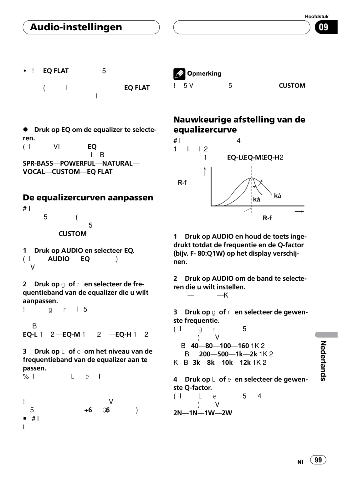 Pioneer P5800MP operation manual Niveau dB =2N Q=2W Middenfrequentie Frequentie Hz 