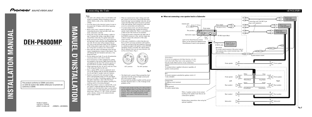 Pioneer P6800MP installation manual Connecting the Units 