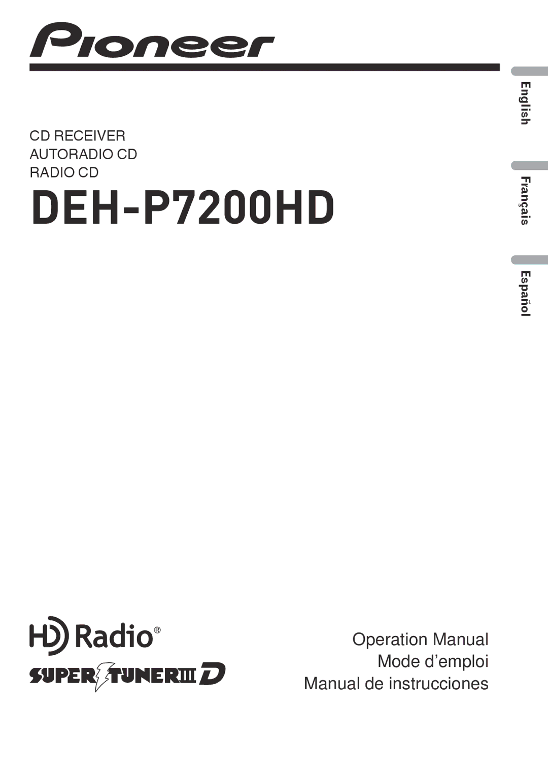 Pioneer operation manual DEH-P7200HD 