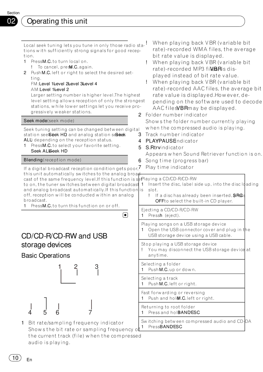 Pioneer P7200HD operation manual CD/CD-R/CD-RW and USB storage devices 