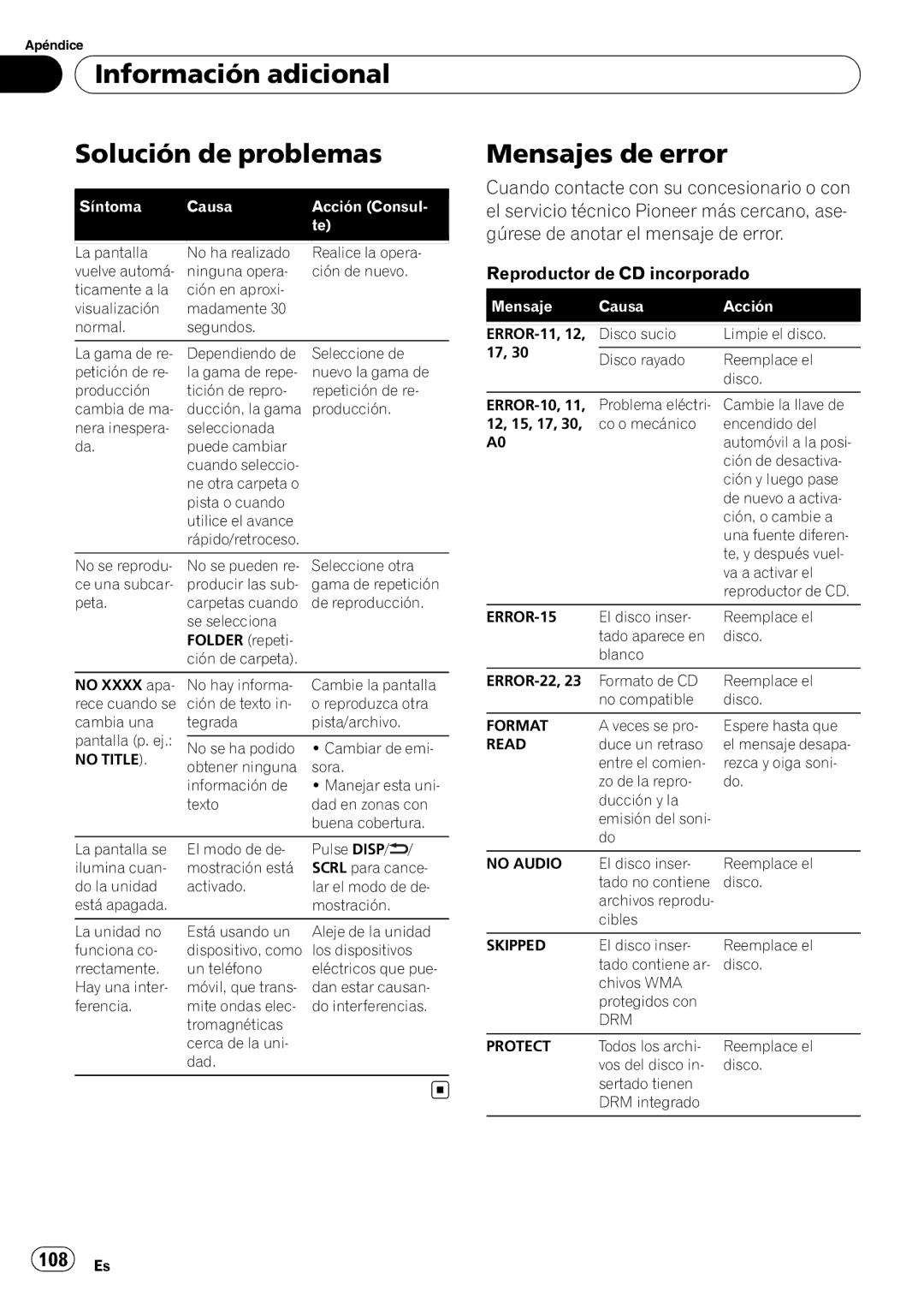 Pioneer P7200HD operation manual Reproductor de CD incorporado, No Title, Veces se pro Espere hasta que, DRM Protect 