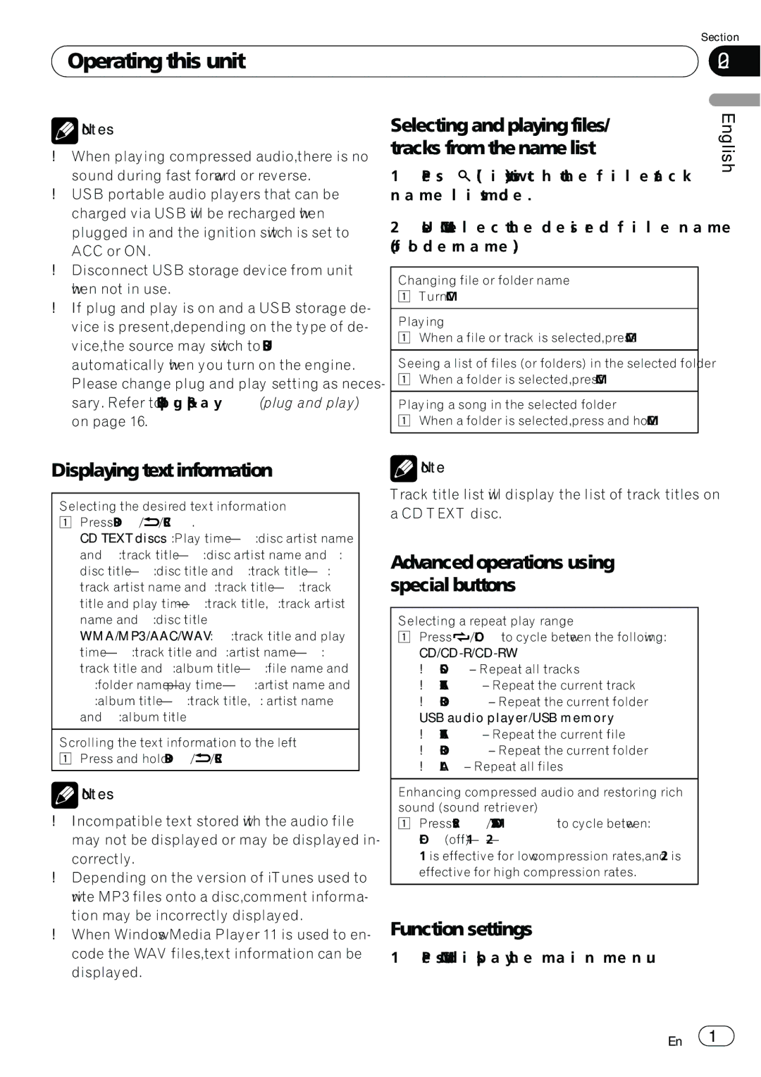 Pioneer P7200HD operation manual Displaying text information, Selecting and playing files/ tracks from the name list 