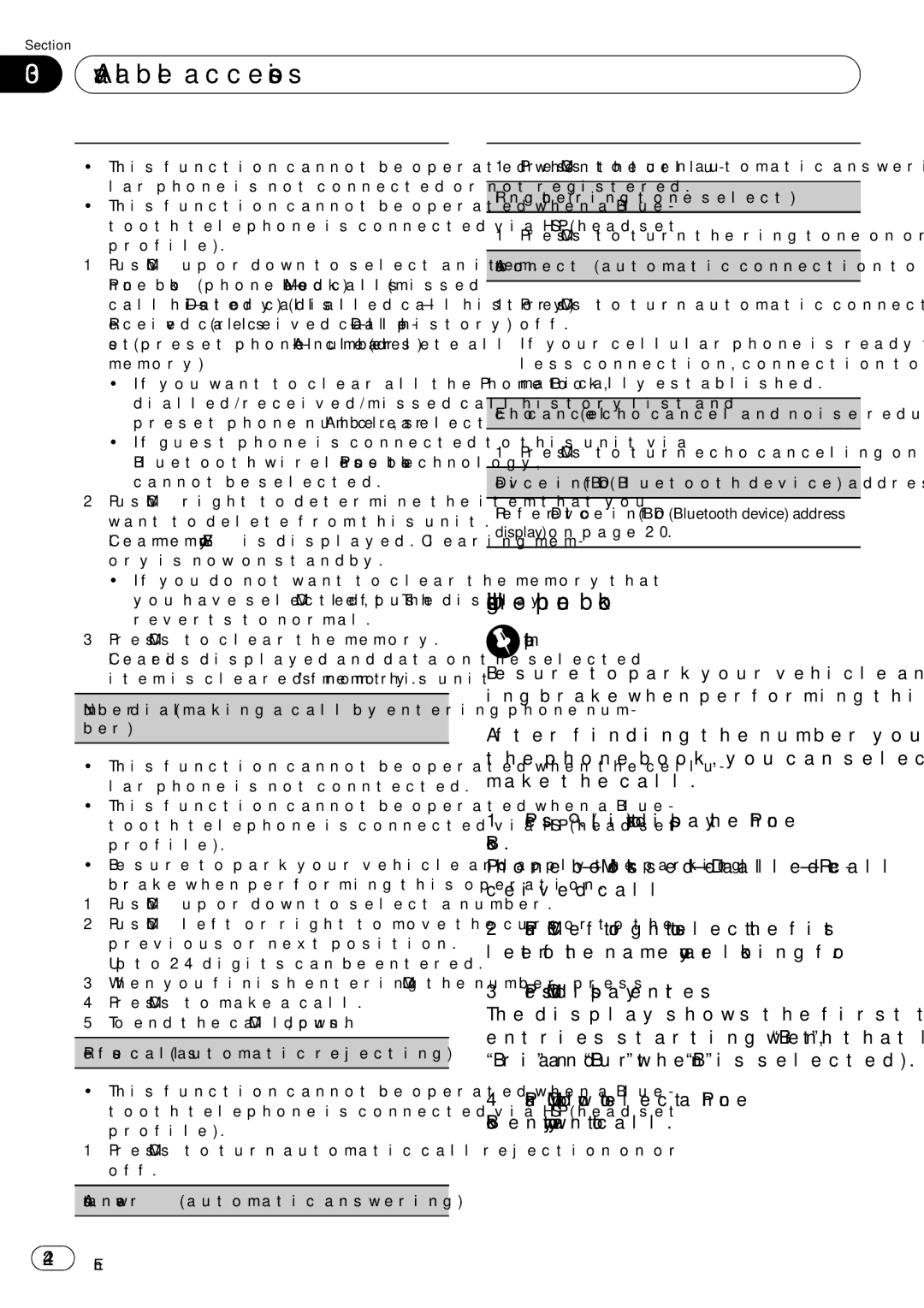 Pioneer P7200HD operation manual Using the phone book 