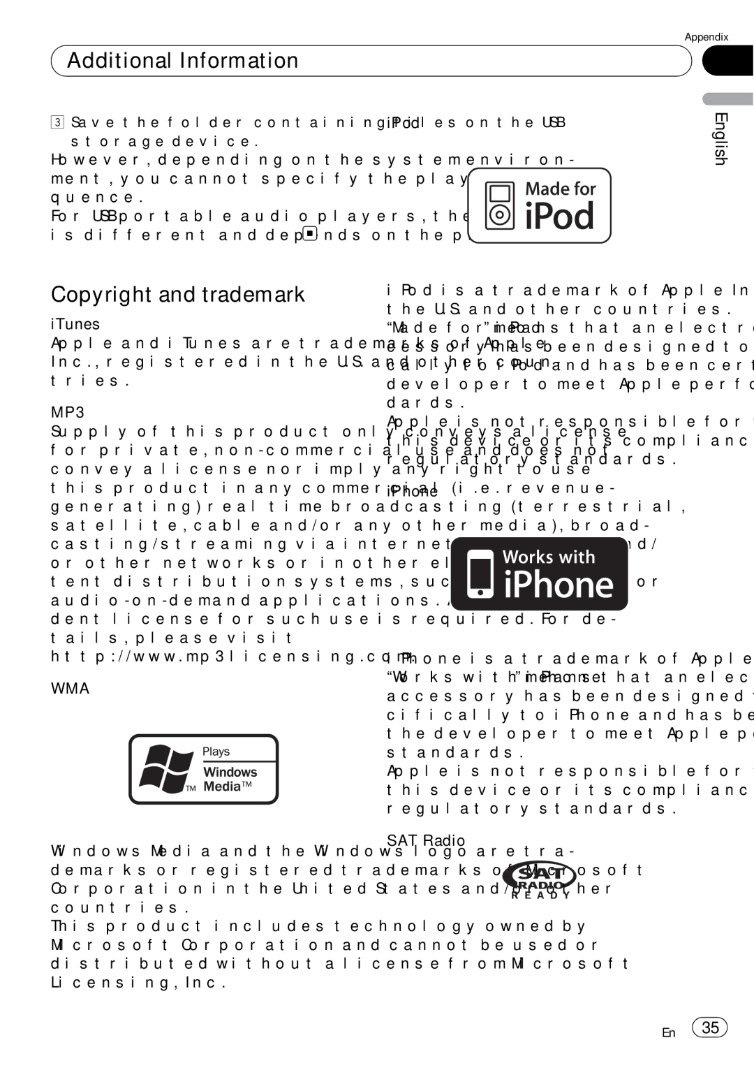 Pioneer P7200HD operation manual Copyright and trademark, MP3 WMA 