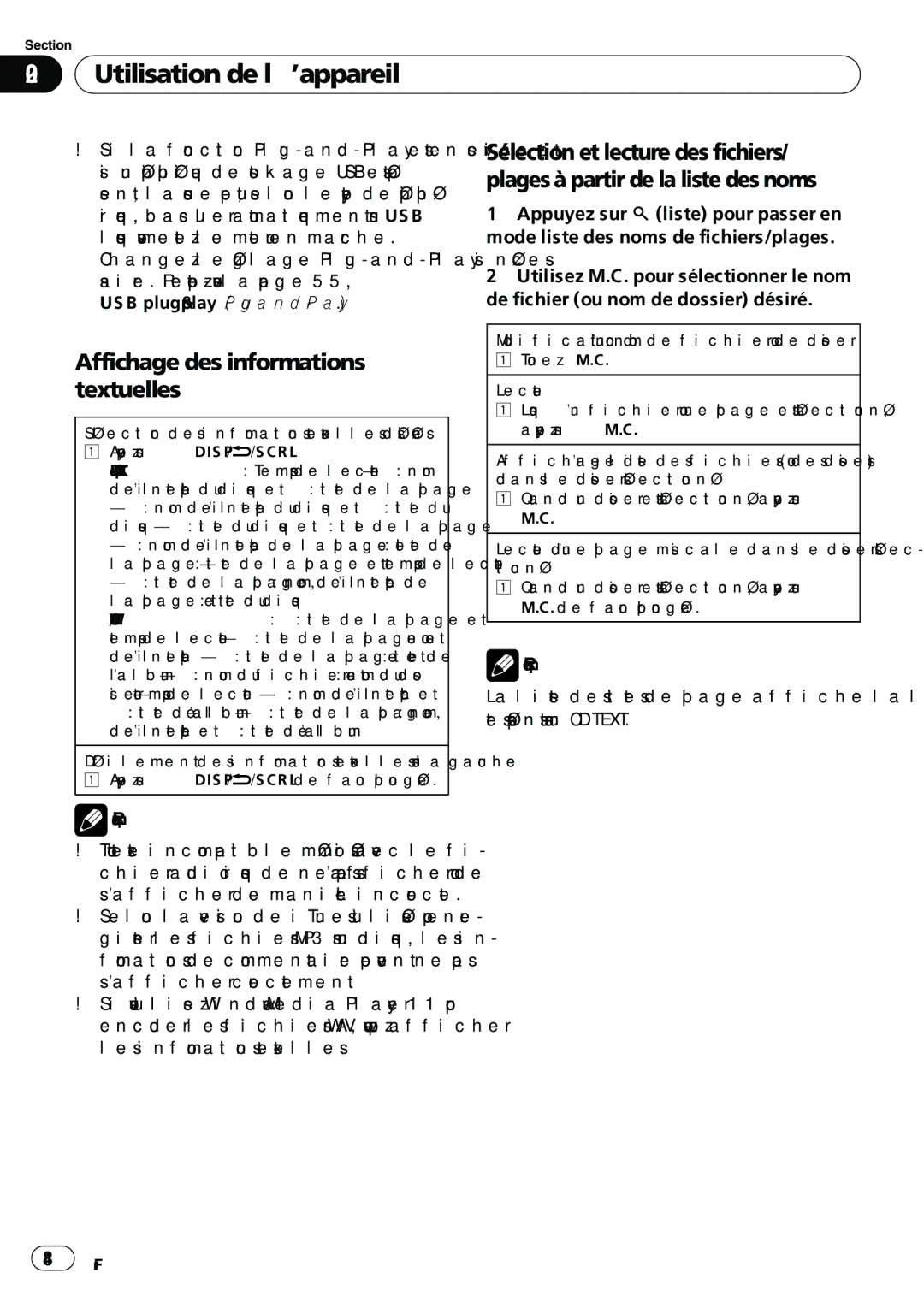 Pioneer P7200HD operation manual Affichage des informations textuelles, USB plug&play Plug-and-Play, 48 Fr 