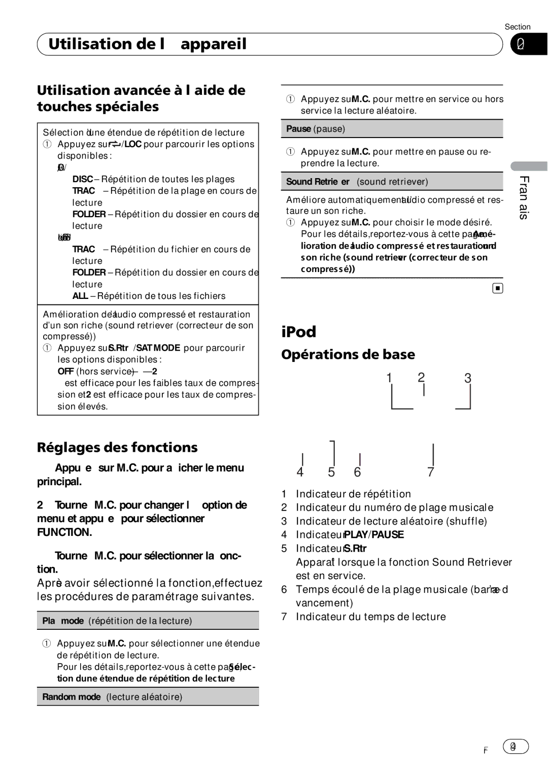 Pioneer P7200HD operation manual Tournez M.C. pour sélectionner la fonc- tion, Cd/Cd-R/Cd-Rw 