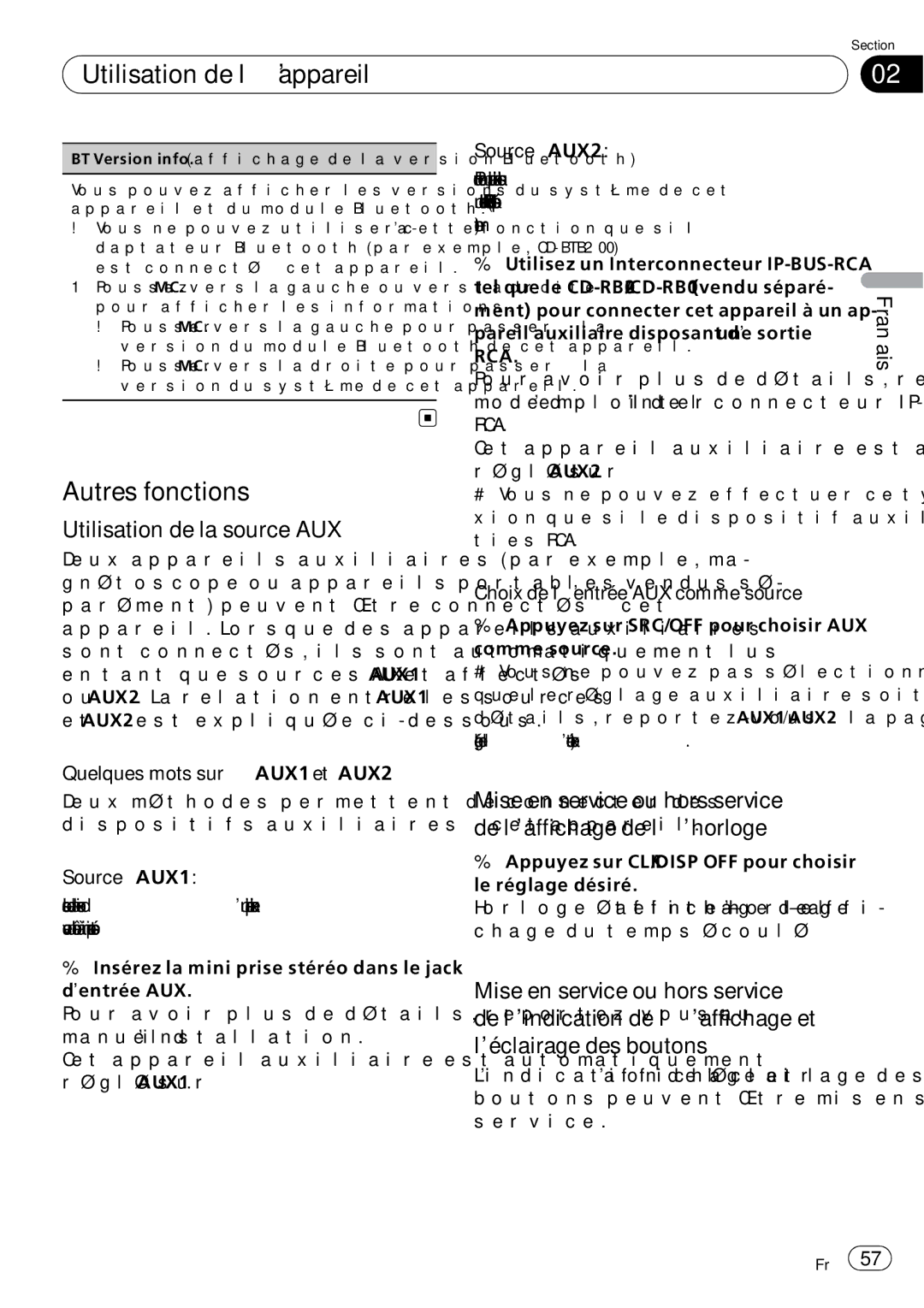 Pioneer P7200HD operation manual Autres fonctions, Utilisation de la source AUX 