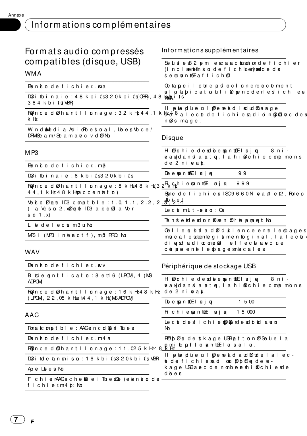 Pioneer P7200HD operation manual Informations supplémentaires, Disque, Adpcm 