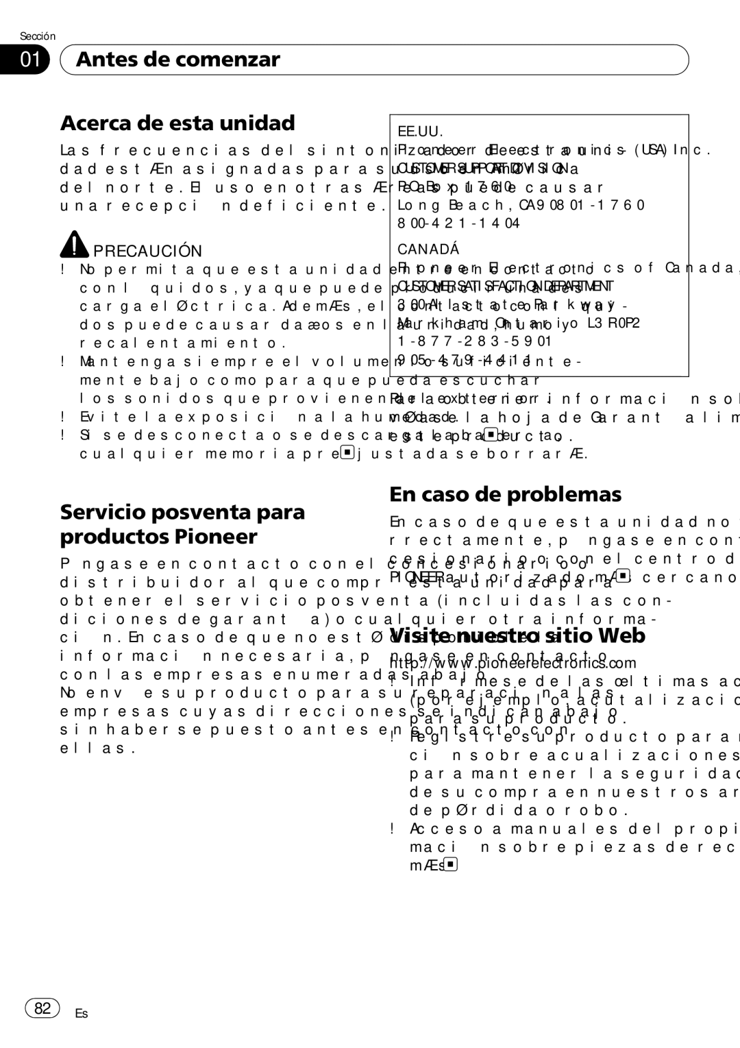 Pioneer P7200HD Antes de comenzar Acerca de esta unidad, Servicio posventa para productos Pioneer, En caso de problemas 